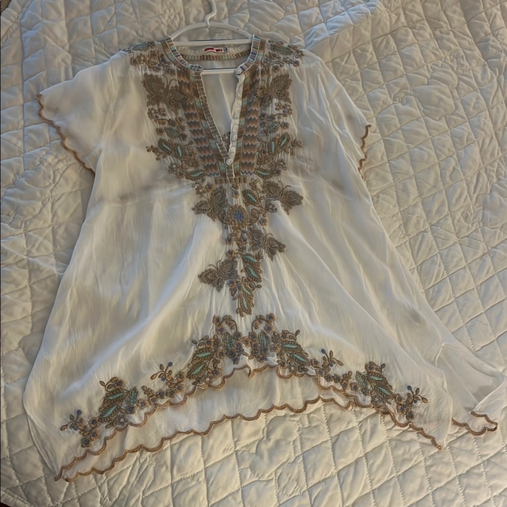Embroidered White Tunic Top